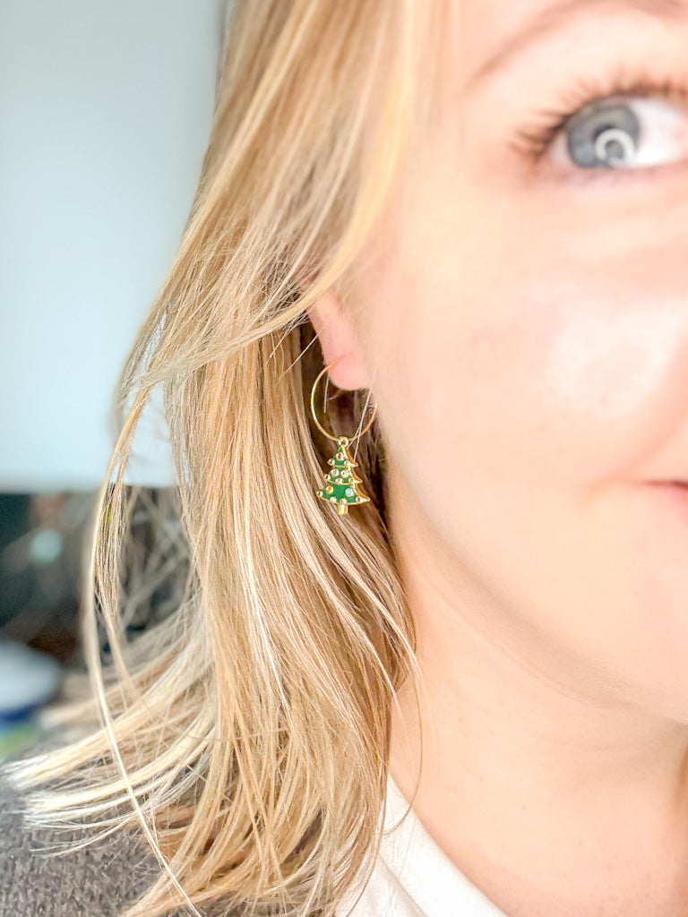 Oh Glitzmas Tree Hoop Earrings