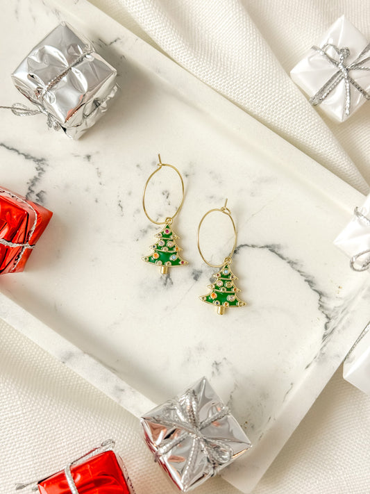 Oh Glitzmas Tree Hoop Earrings