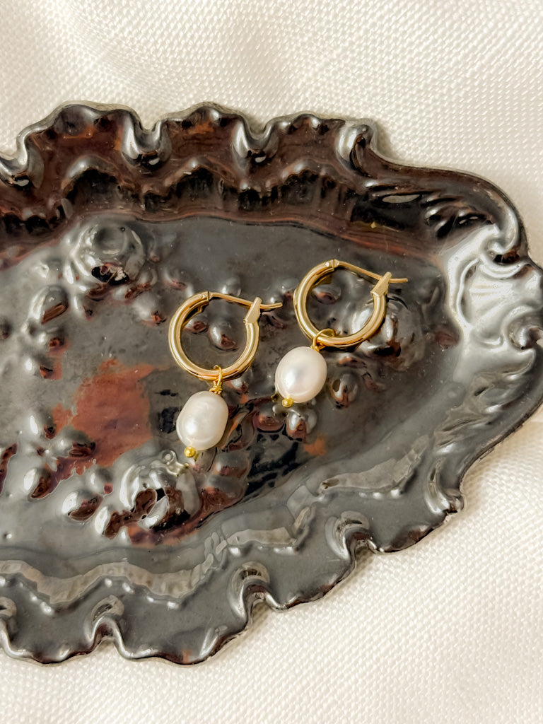 Pearl Drop Hoop Earrings